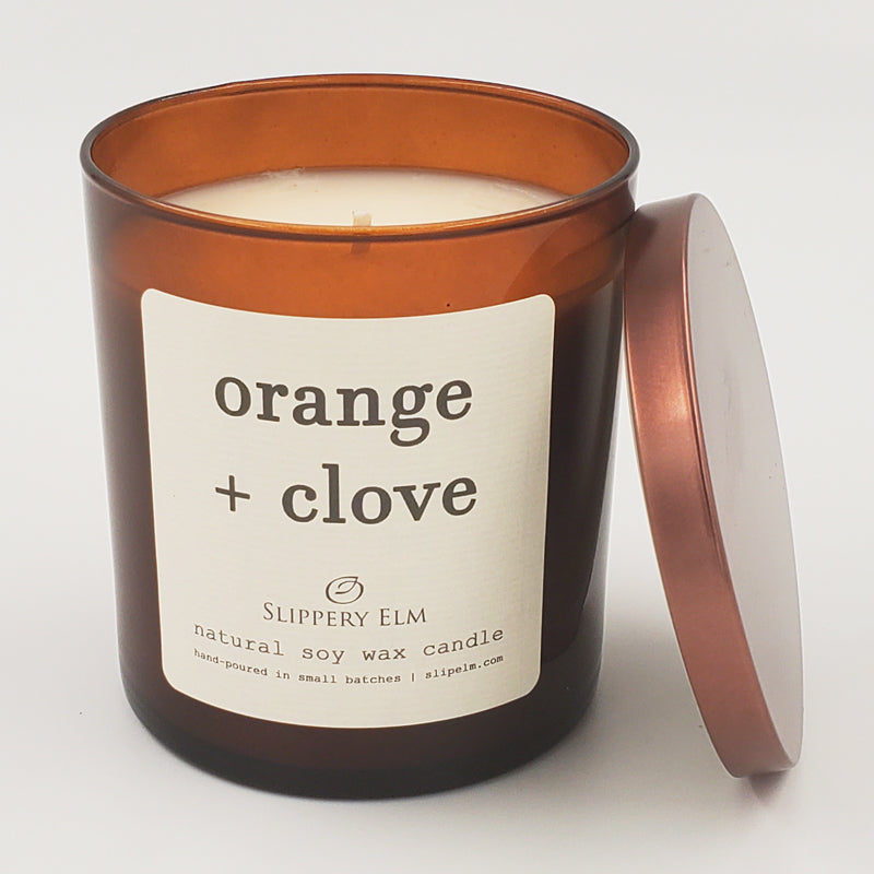 Orange + Clove 9oz Amber Glass Candle