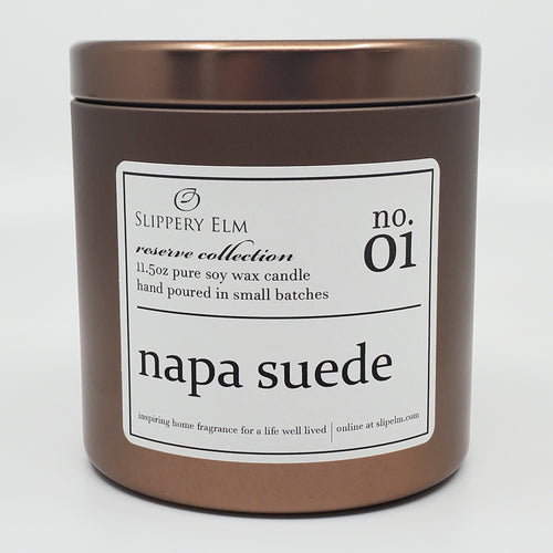 f.01/ Napa Suede Reserve Collection 11.5oz Candle Tin