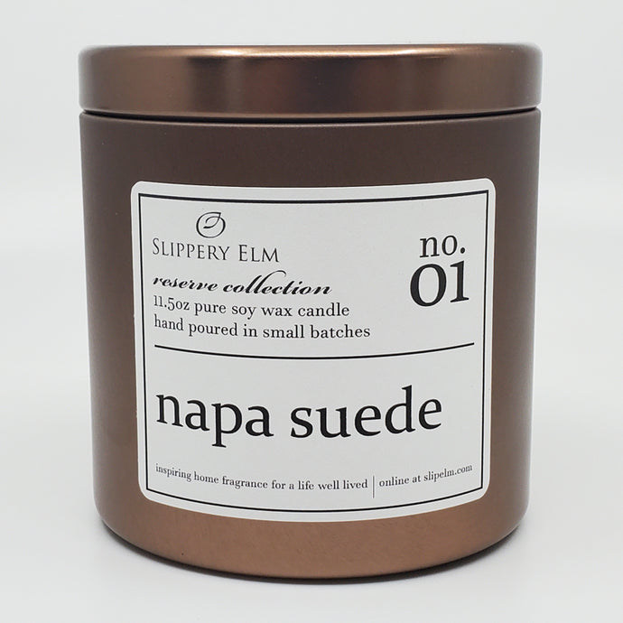 f.01/ Napa Suede Reserve Collection 11.5oz Candle Tin