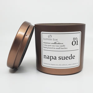 f.01/ Napa Suede Reserve Collection 11.5oz Candle Tin